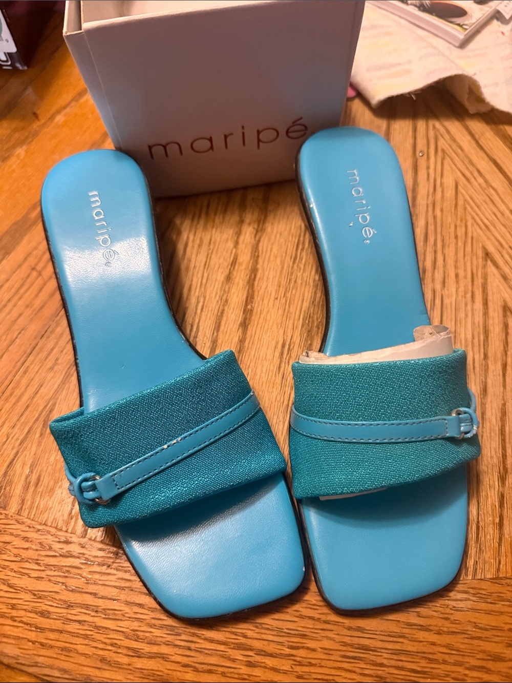 Maripe Turquoise Slide Heels with Textured Strap